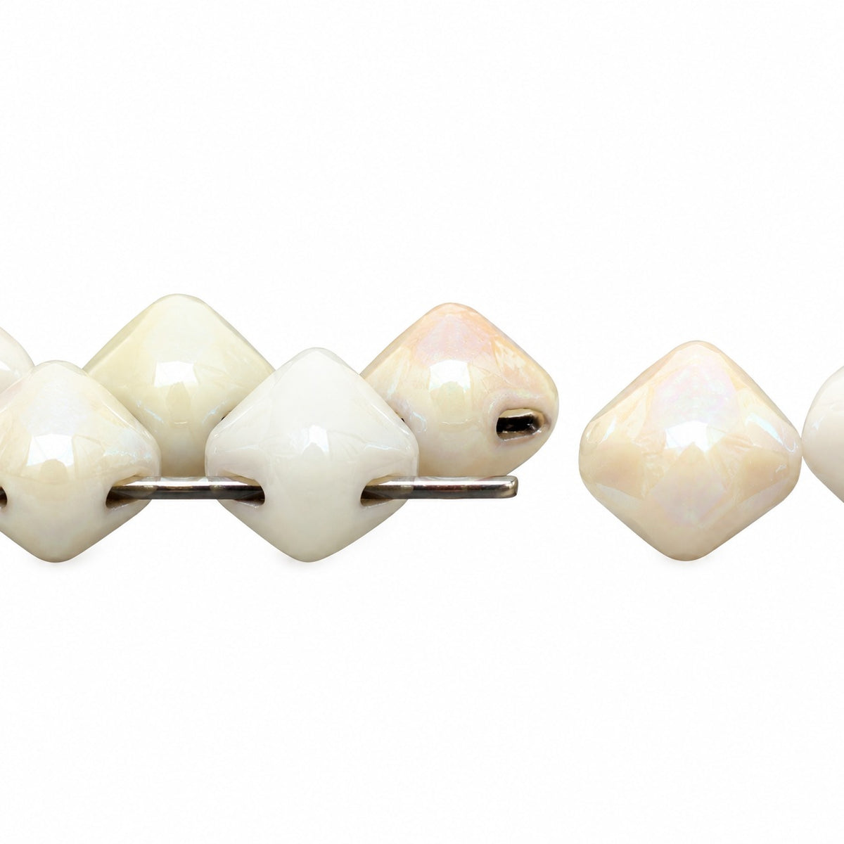 Silky 2-Hole Square Beads, Chalk White Ab (03000-28701), Glass, Czech Republic