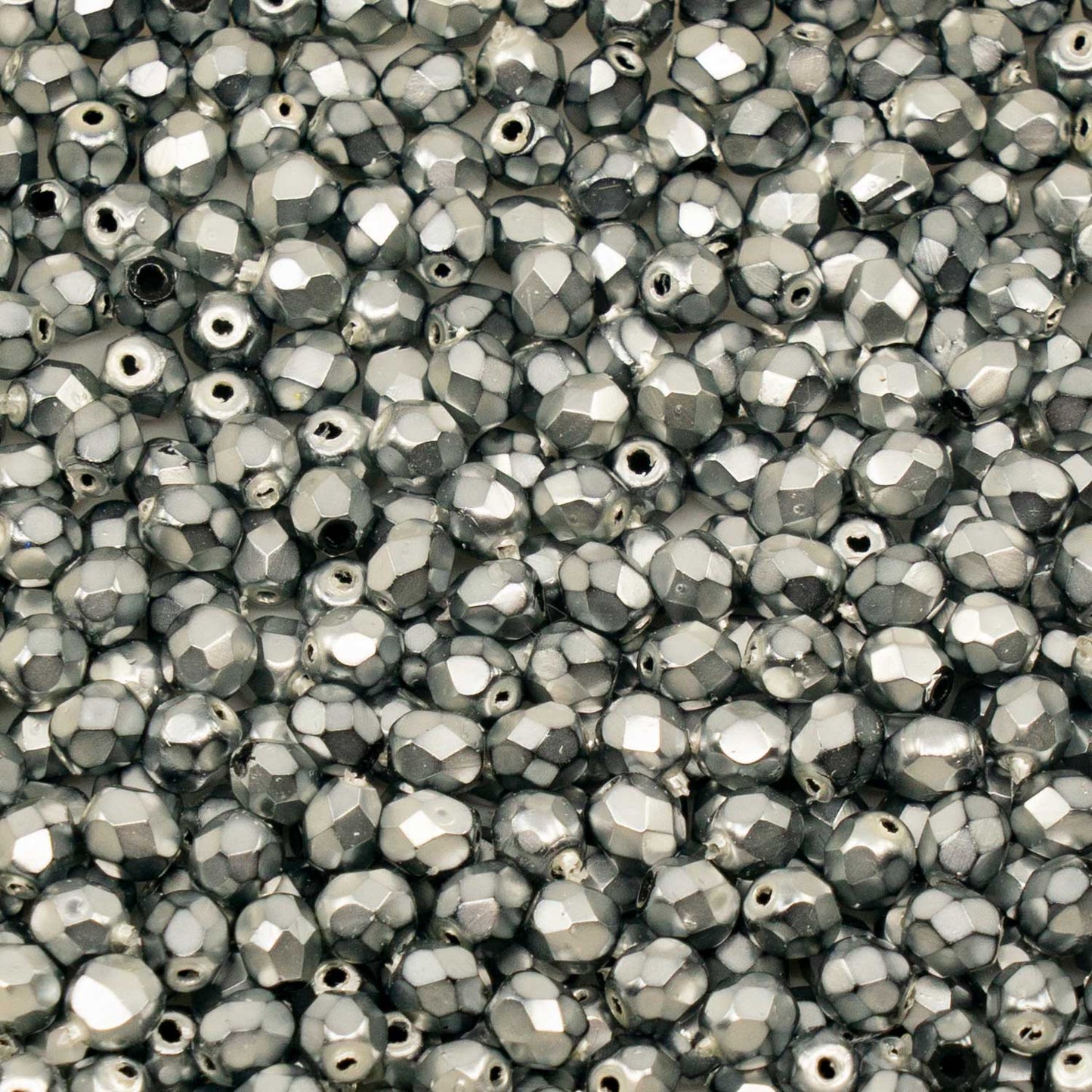 OUTLET Faceted Round Fire Polished Beads, 6 x 6 mm, Black Metallic Silver (23980-72101), Glass, Czech Republic