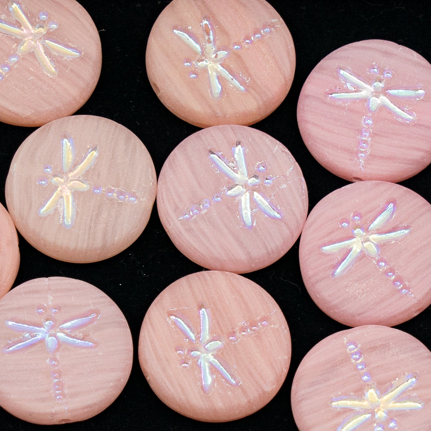 OUTLET 10 grams Round Flat Beads With Dragonfly, 17 x 17 mm, R2711 Ab Full (2X Side) Matte (R2711-28703-84100), Glass, Czech Republic