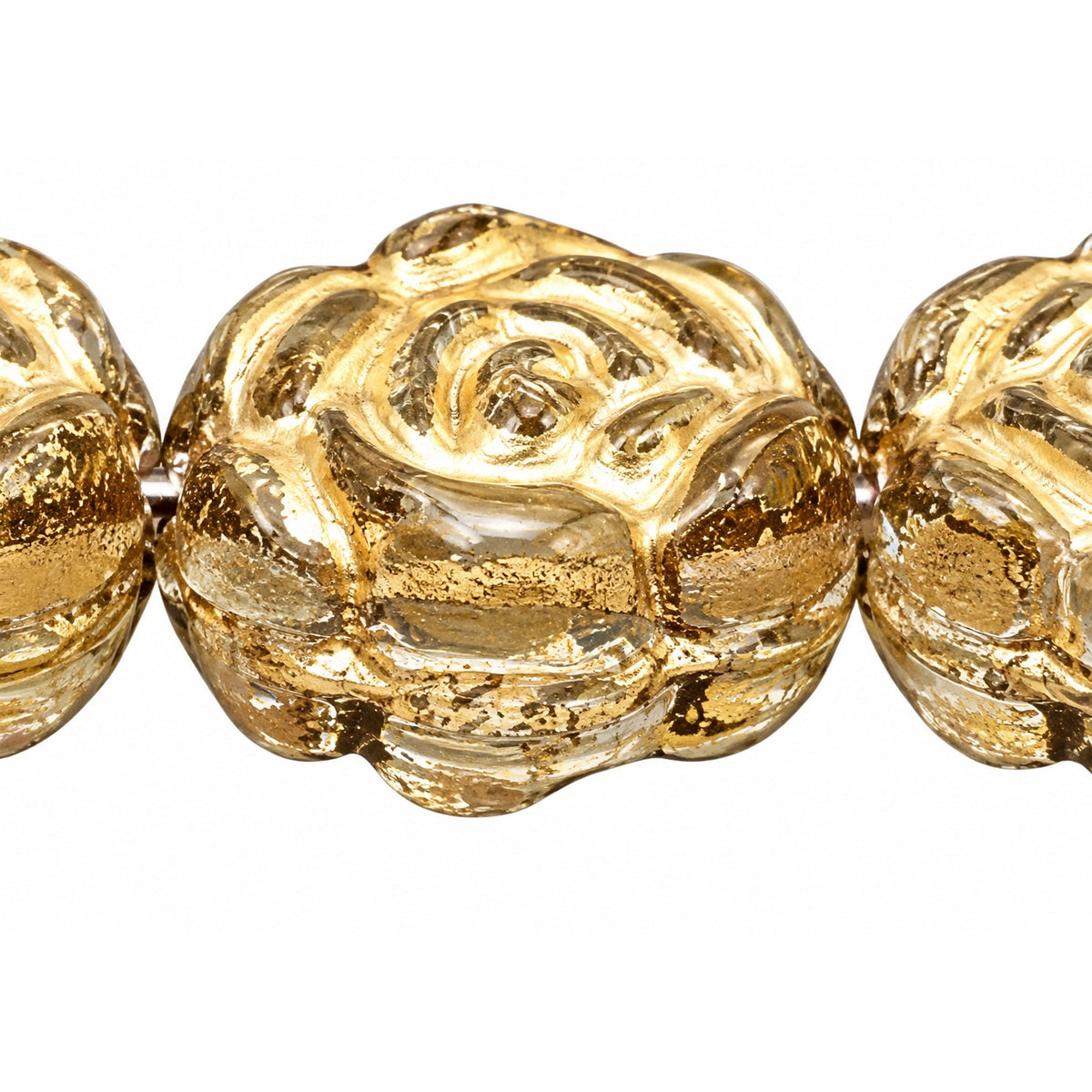Flat Rose Flower Beads, Crystal Gold Lined (00030-54202), Glass, Czech Republic
