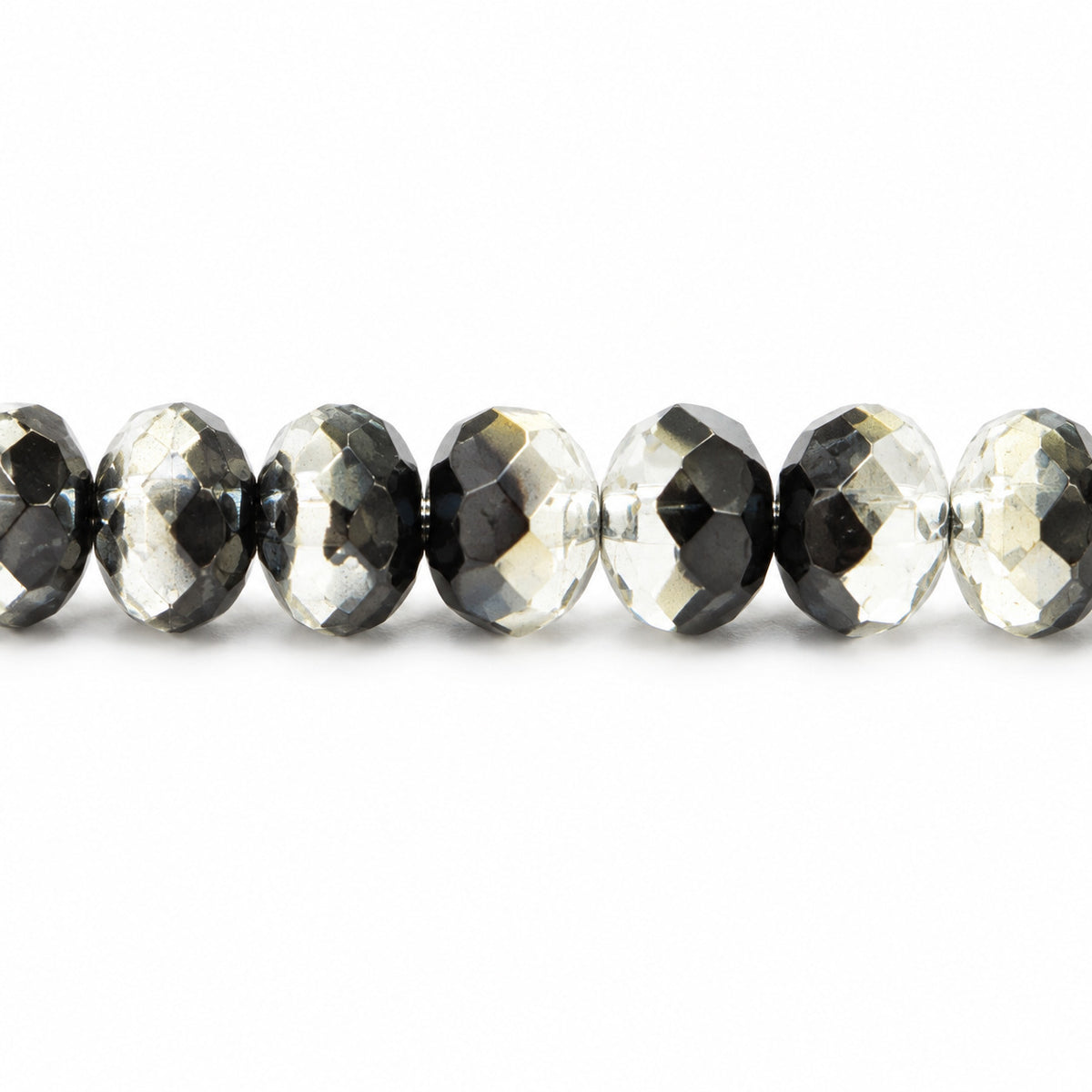 Special Cut Faceted Fire Polished Beads, Black Crystal Silver Half Coating (23980-27001), Glass, Czech Republic