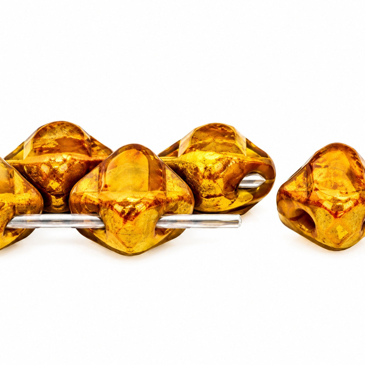 Silky 2-Hole Square Beads, Opaque Green Terracotta Red (53400-15495), Glass, Czech Republic