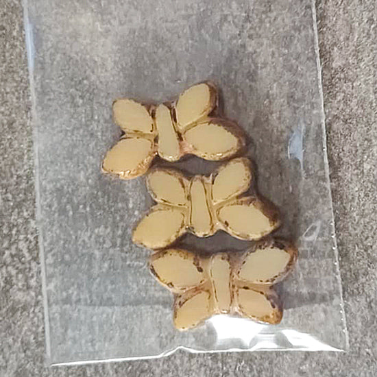 奥特莱斯 5克 台面切割蝴蝶珠,20 x 12 毫米,米色石灰华(米色-86800),玻璃,捷克共和国