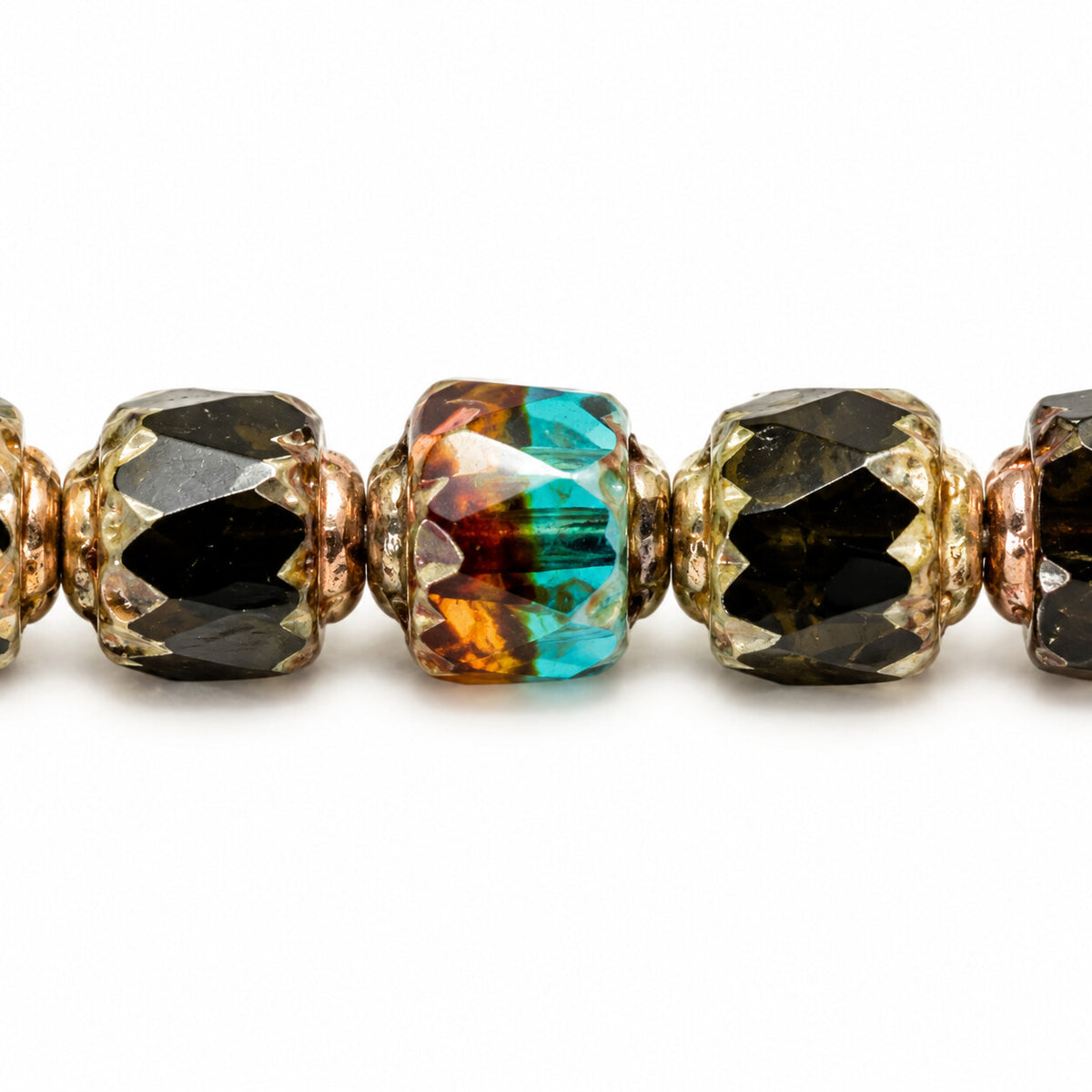 Cathedral Faceted Fire Polished Beads, X3002 Picasso (x3002-43400), Glass, Czech Republic