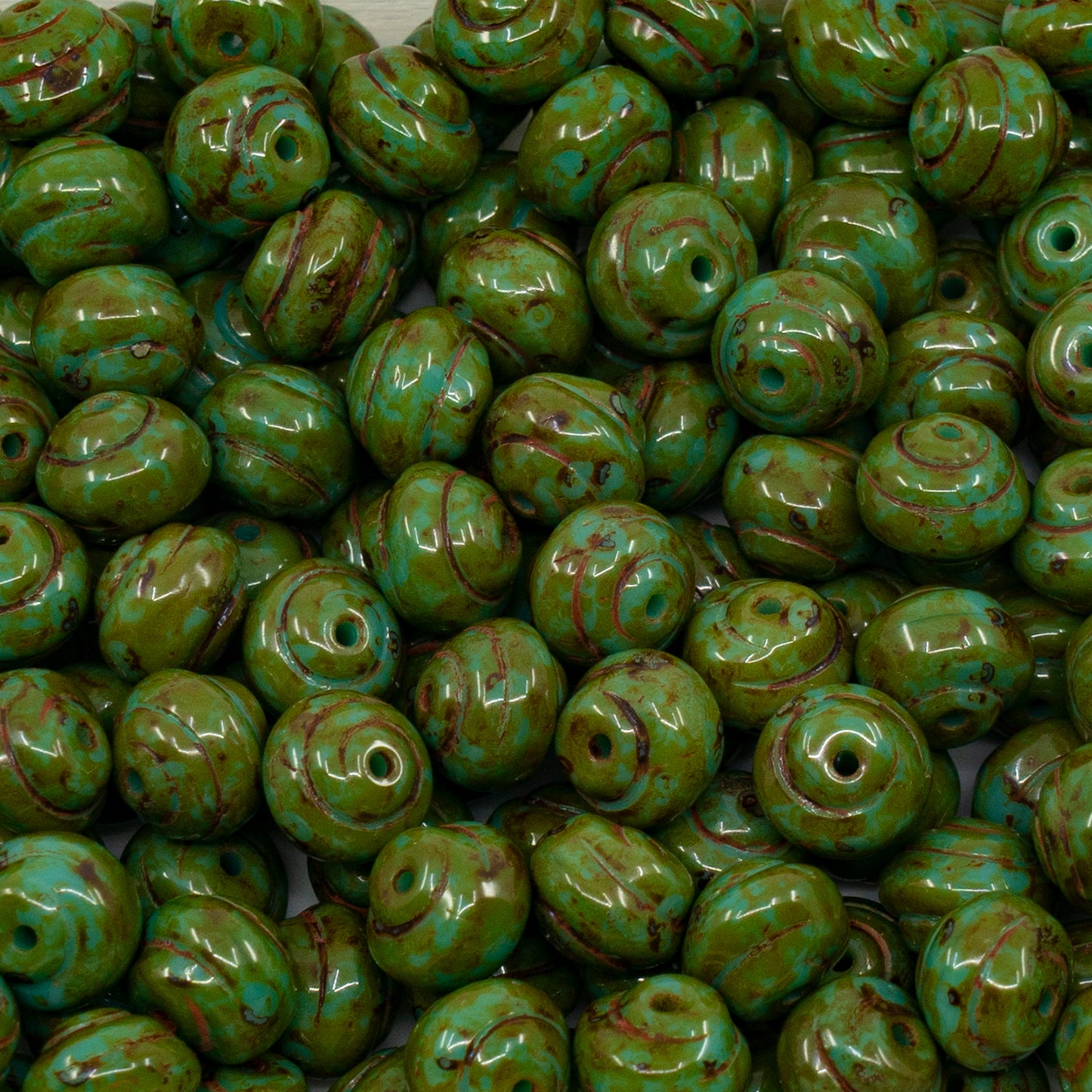 OUTLET 250g Round Snail Beads, 8 x 8 mm, Turquoise Travertin (63130-86800), Glass, Czech Republic