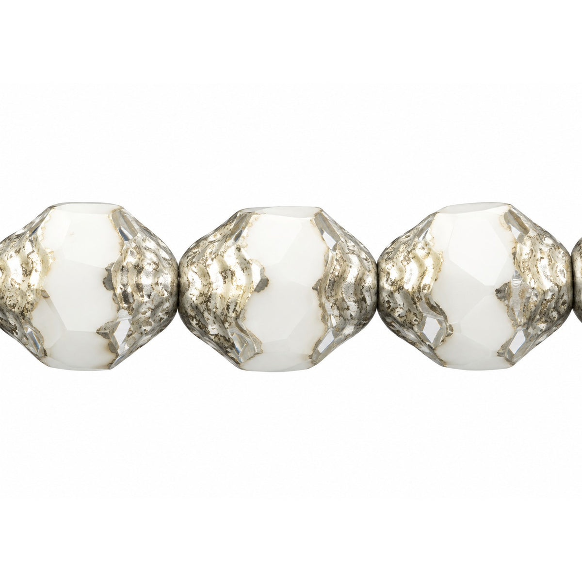 Special Cut Faceted Fire Polished Beads, Chalk White Silver (03000-27000), Glass, Czech Republic