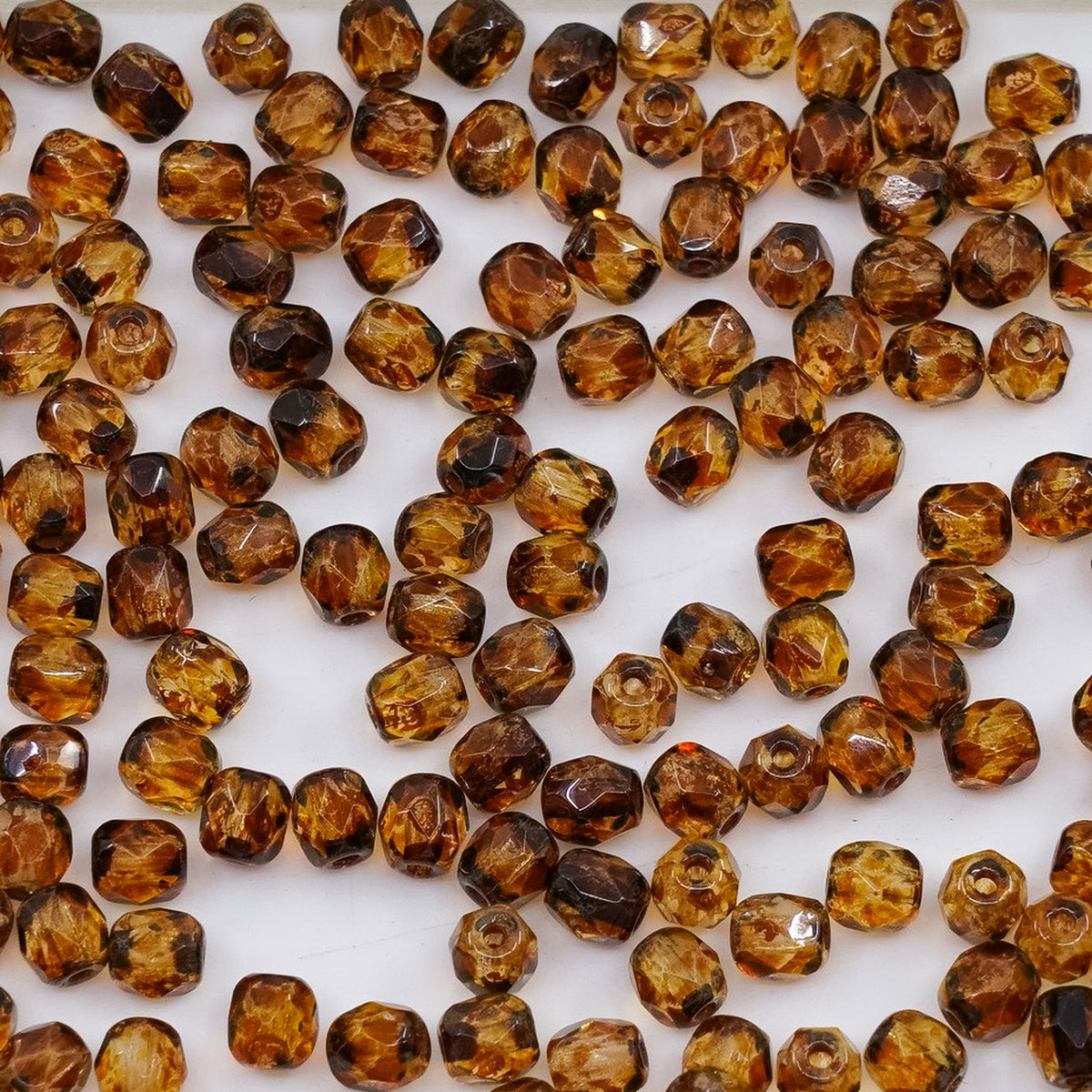 OUTLET 250g/50g Faceted Round Fire Polished Beads, 4 x 4 mm, Crystal Travertin (00030-86800), Glass, Czech Republic