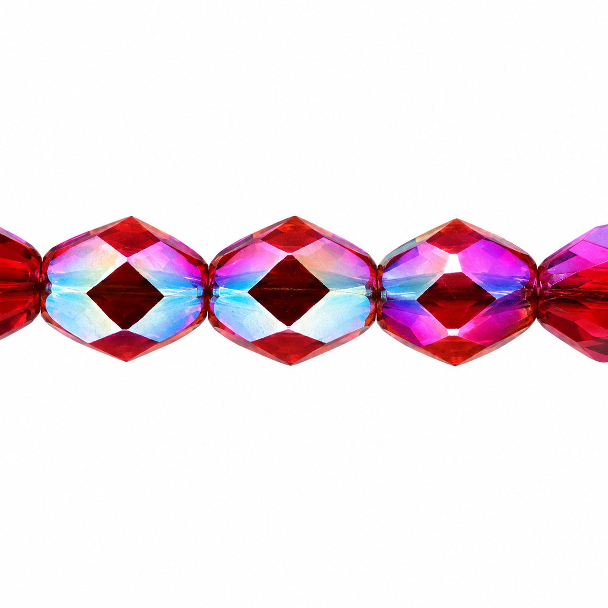 Oval Faceted Beads, Ruby Red Ab (90080-28701), Glass, Czech Republic