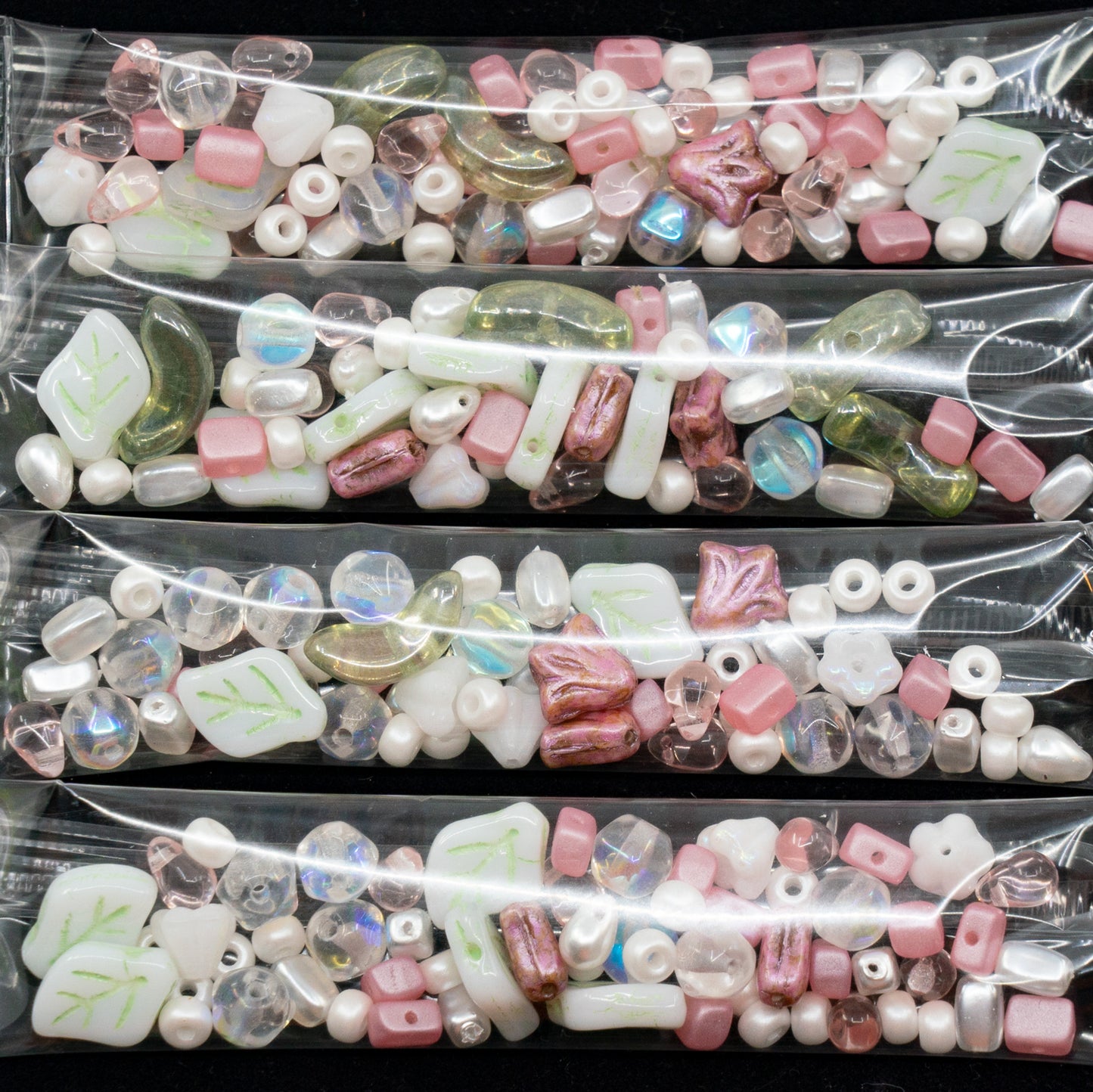 OUTLET 10 grams Small Mixed Beads, size mix, Pink Green Gentle (), Glass, Czech Republic