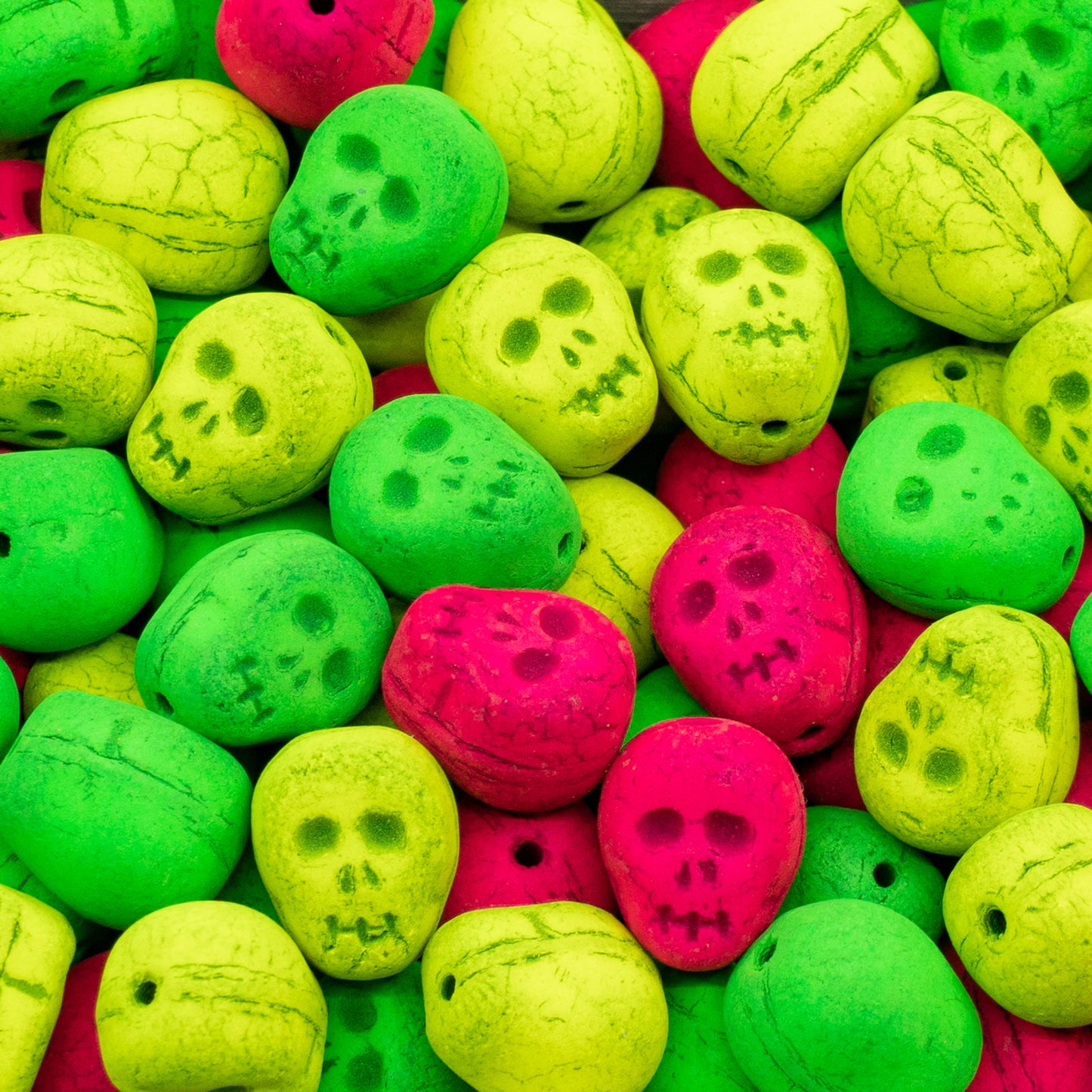 OUTLET 10 grams Skull Beads, 12 x 12 mm, Neon Mixed Colors (neon-mix), Glass, Czech Republic