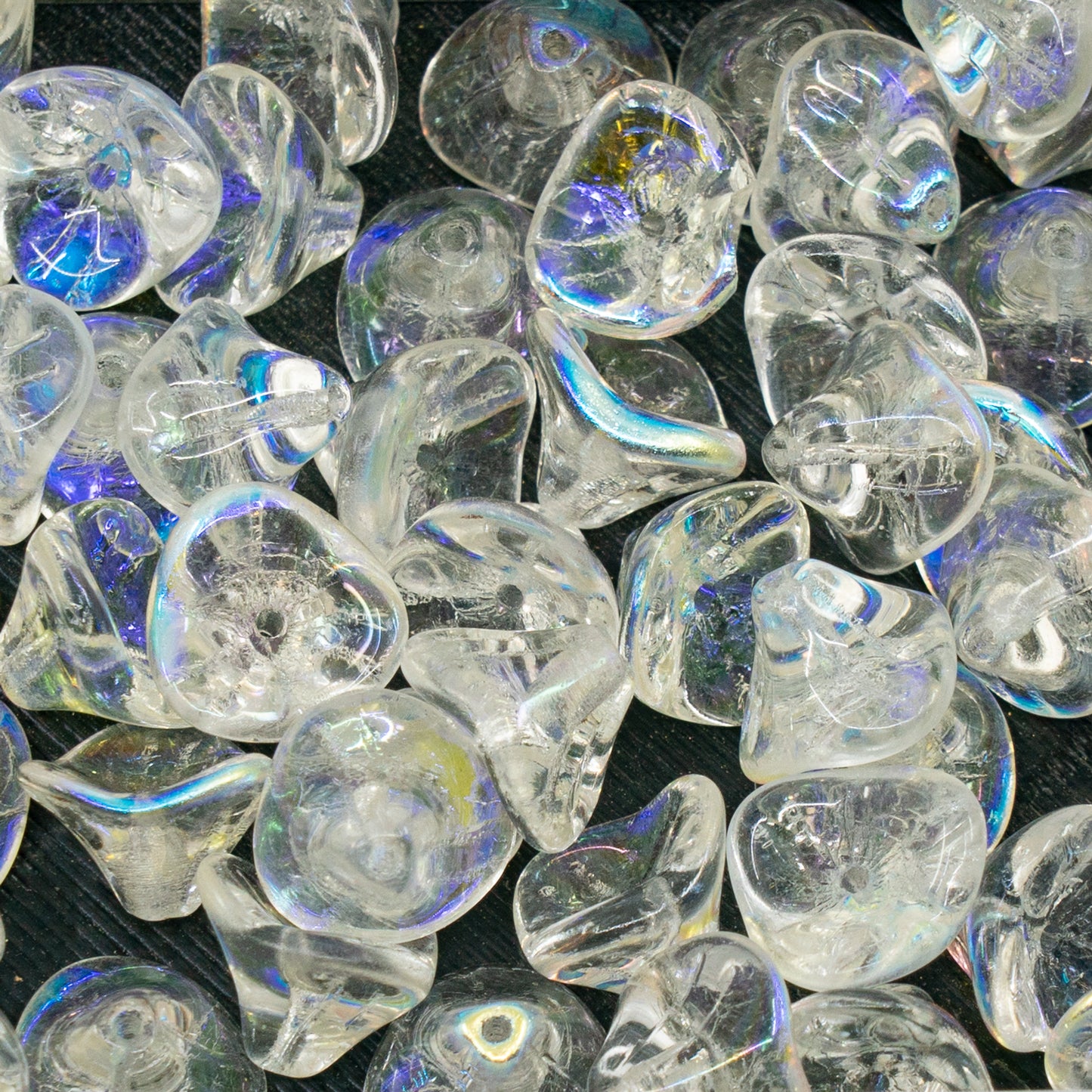 OUTLET 250g Daylily Flower Beads, 10 x 12 mm, Crystal Ab (00030-28701), Glass, Czech Republic