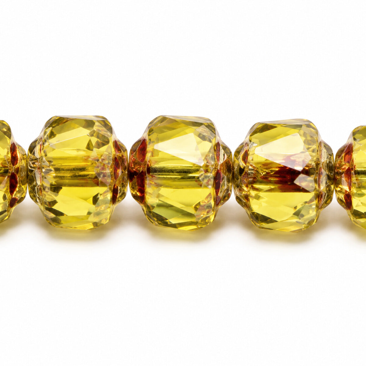 Cathedral Faceted Fire Polished Beads, Transparent Green Stain Strong (50230-86805), Glass, Czech Republic
