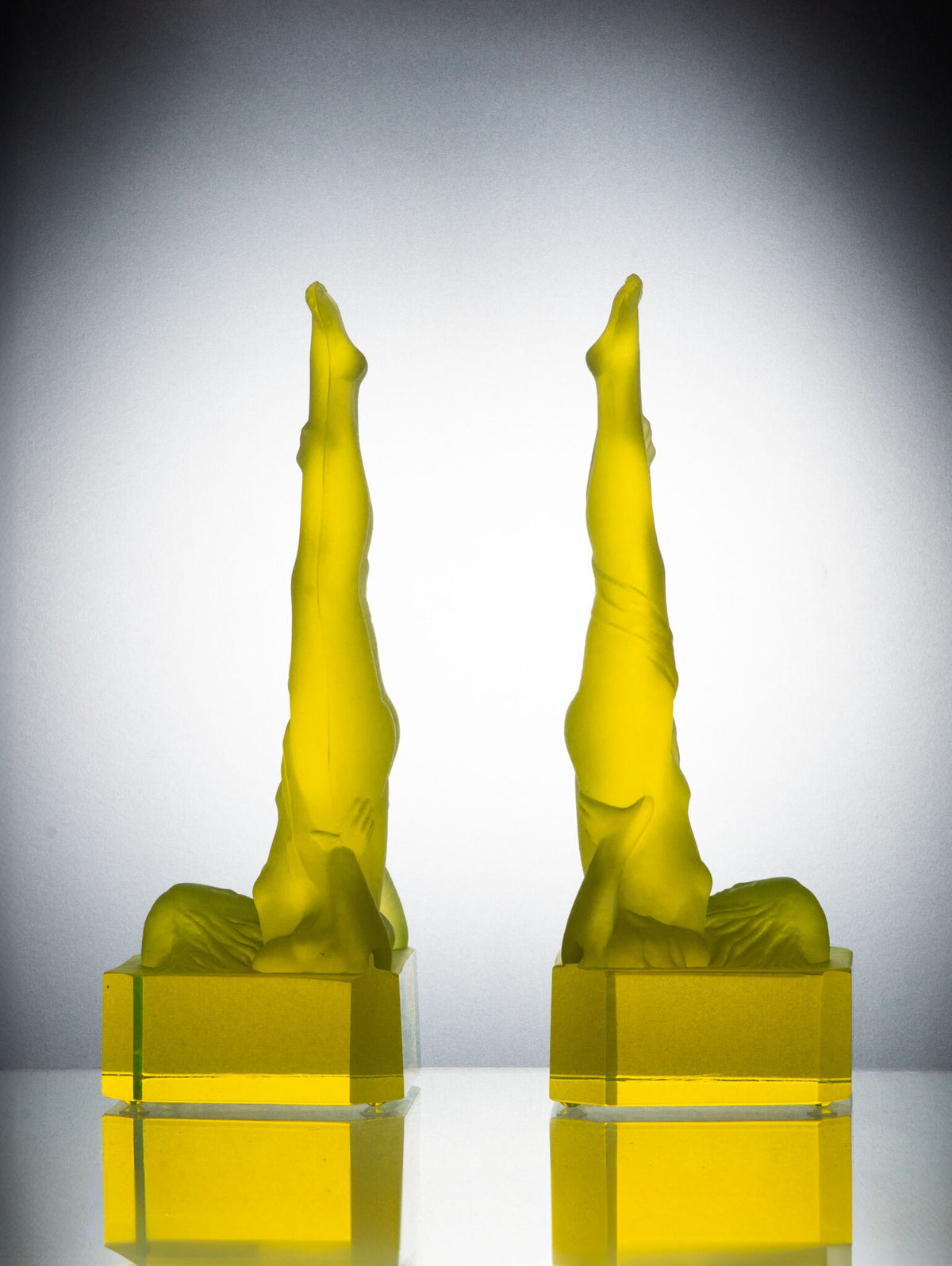 Yoga Bookends – Uranium Art Glass, Czech Republic, OUTLET
