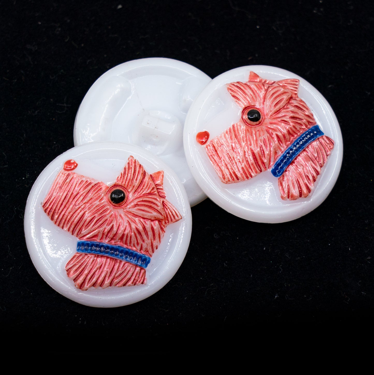 OUTLET 1 pcs Handmeade Buttons, s10 x 22 mm, White Dog Pink (hite-dog-pink), Glass, Czech Republic