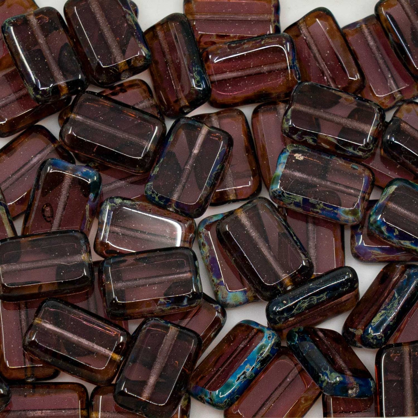 OUTLET 250g Table Cut Rectangle Beads, 12 x 8 mm, Amethyst Travertin (00030-81800), Glass, Czech Republic