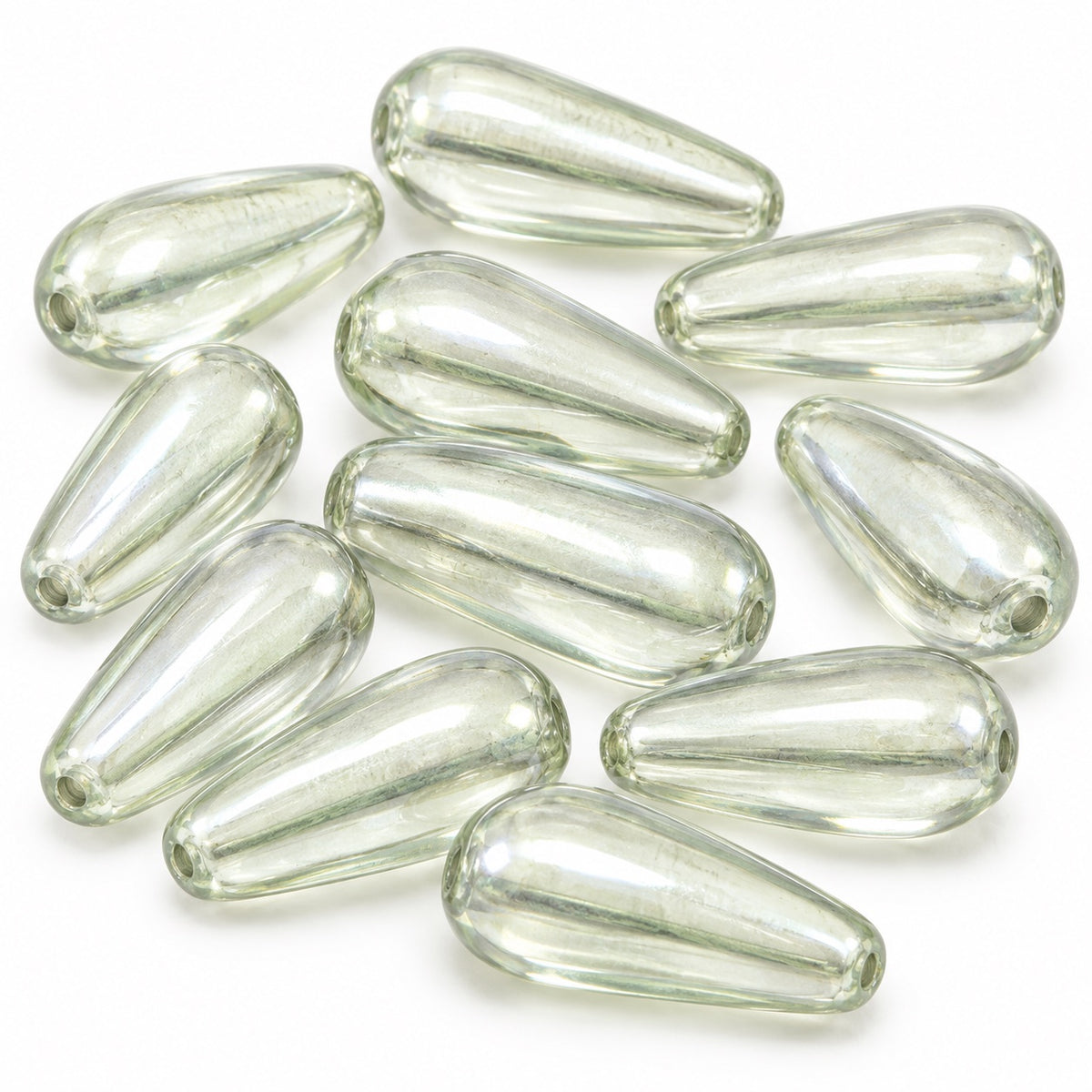 Pear Drop Beads, Crystal Luster Green Full Coated (00030-14457), Glass, Czech Republic