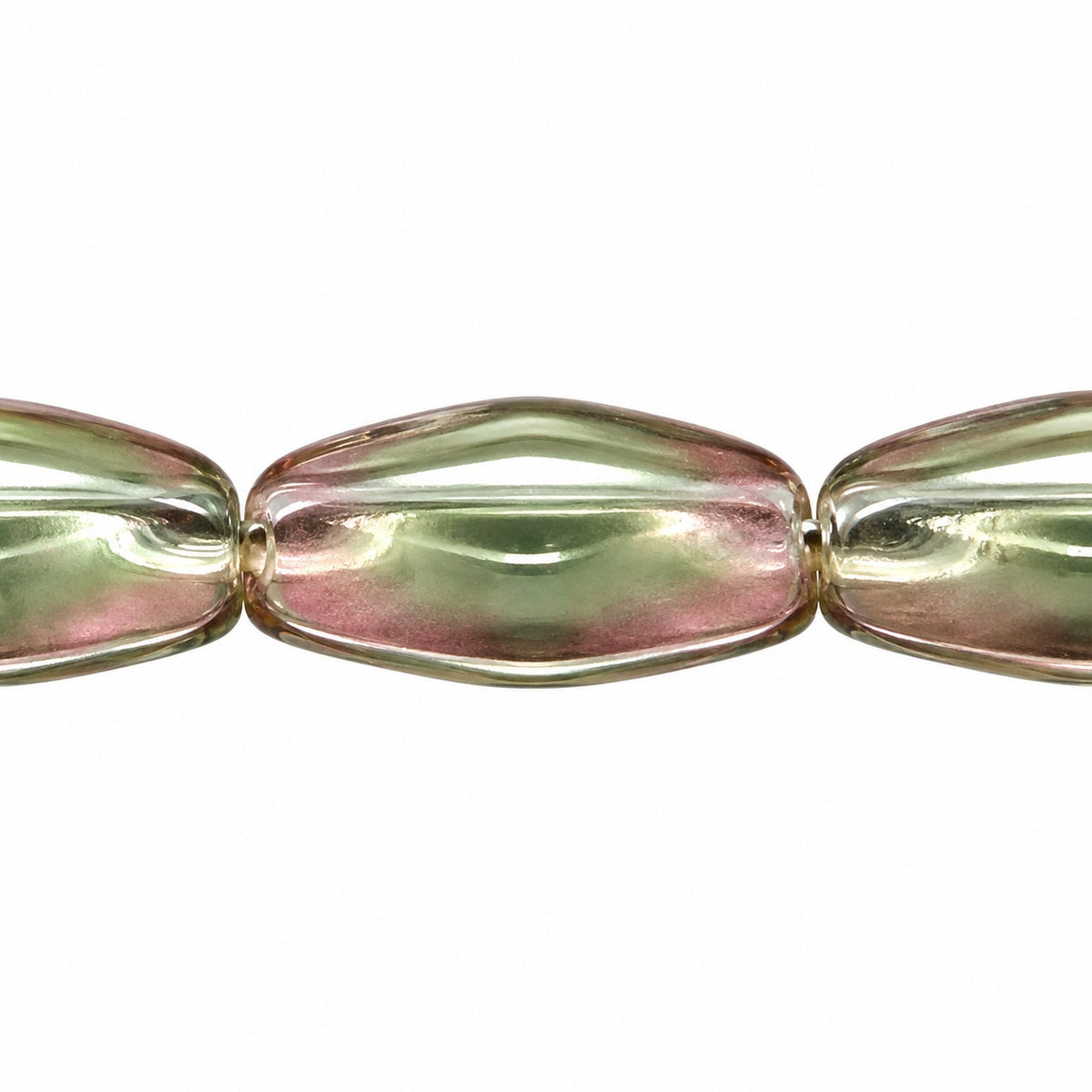Elongated Oval Beads, Mixed Green Pink (57701), Glass, Czech Republic