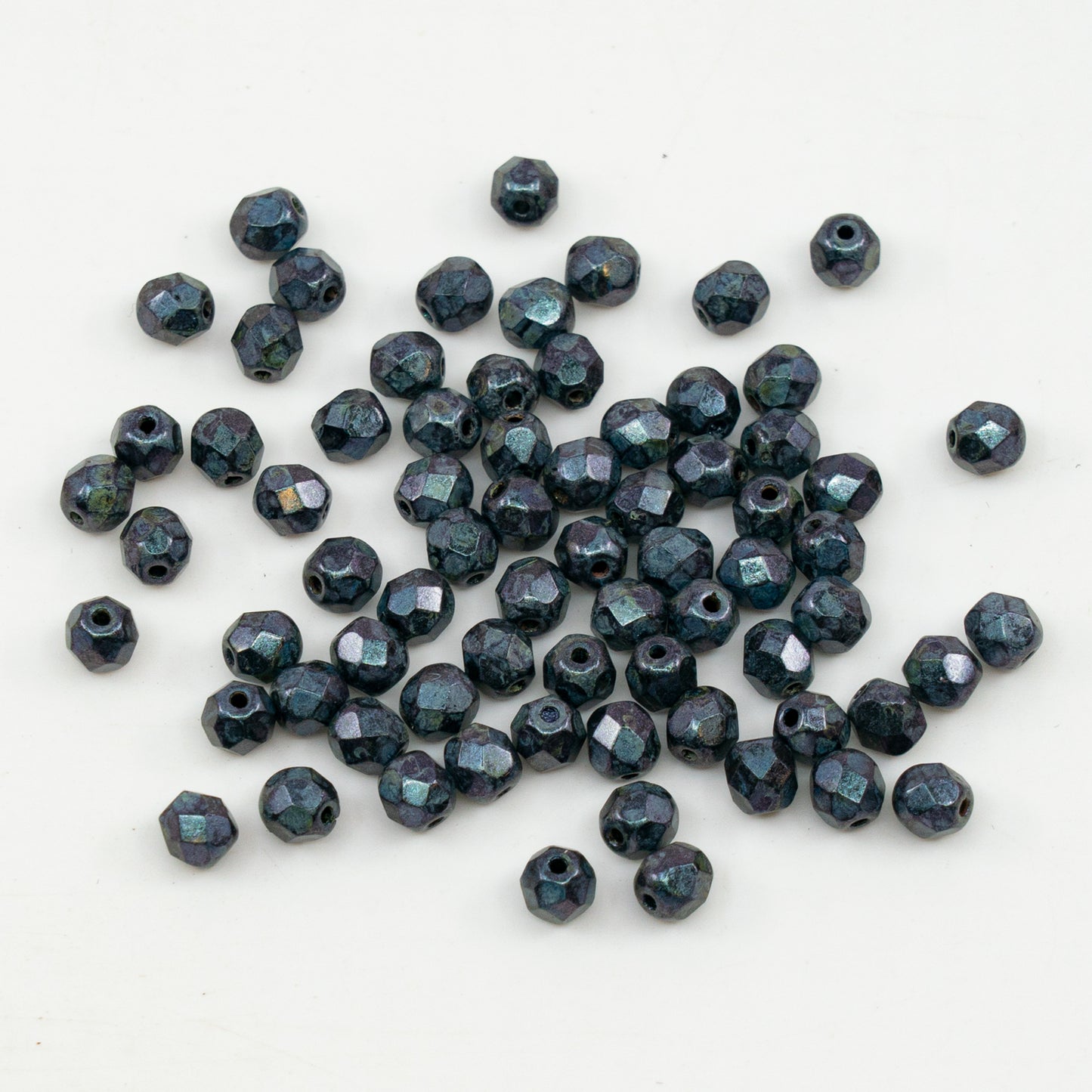 OUTLET 10 grams Faceted Round Fire Polished Beads, Black Purple Brown Luster Spotted (23980-65329), Glass, Czech Republic