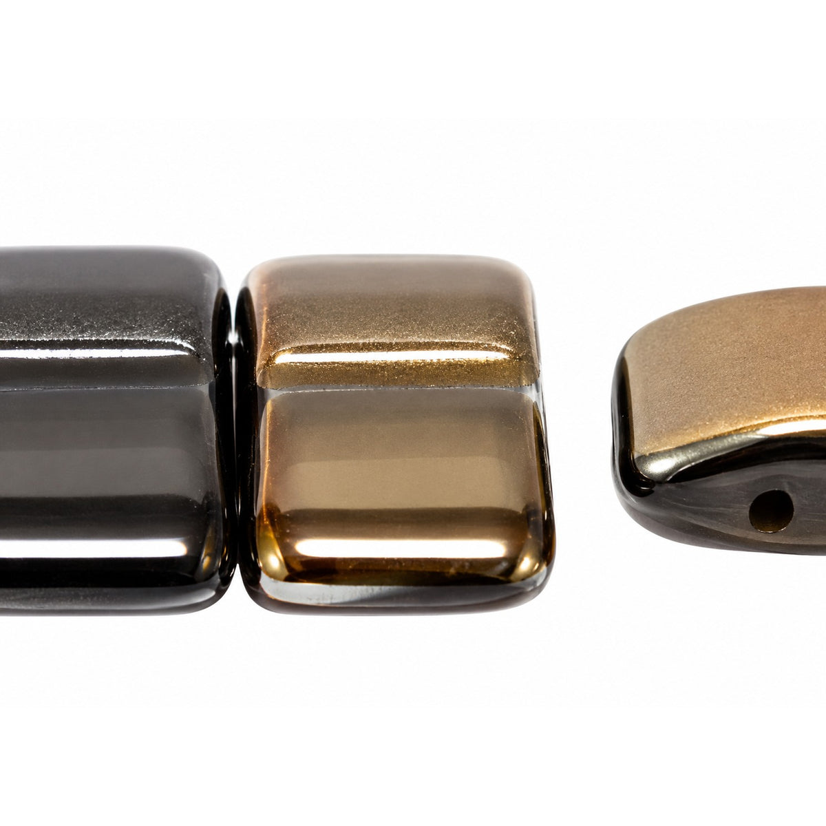 Rectangle 2-Hole Beads, Black Crystal Bronze Capri (23980-22601), Glass, Czech Republic