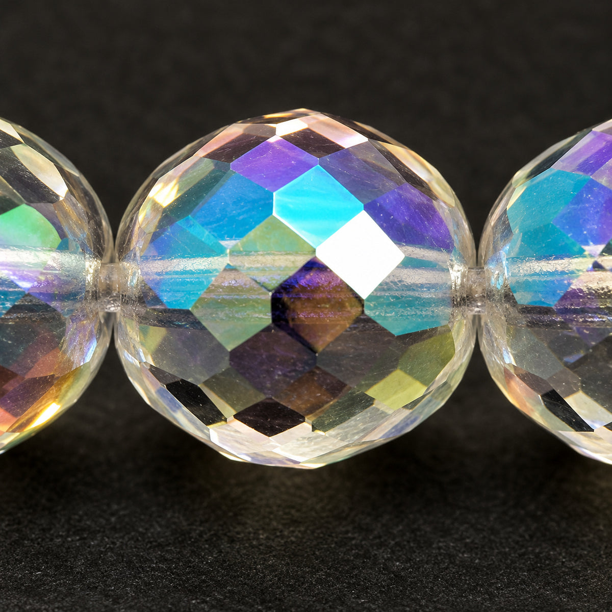 Faceted Round Fire Polish Beads - Small Cut, Crystal Ab (00030-28701), Glass, Czech Republic