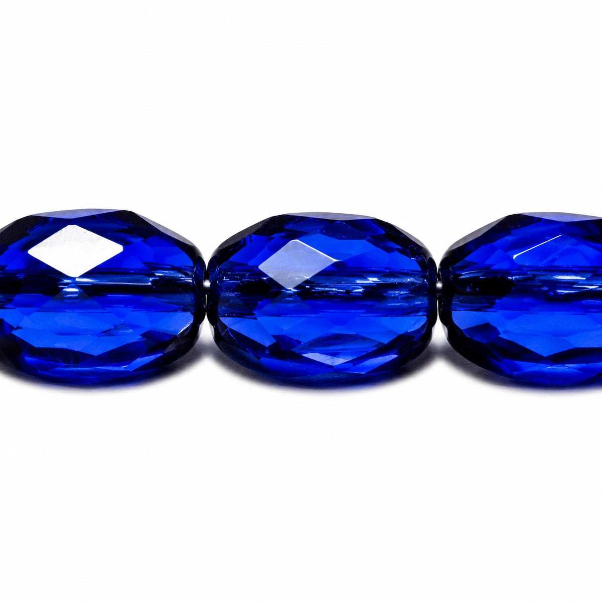 Oval Faceted Beads, Transparent Blue (30070), Glass, Czech Republic