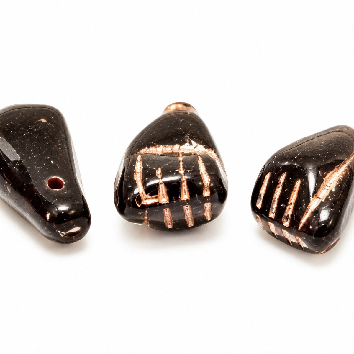 Hand Shaped Beads, Black Copper Lined (23980-54307), Glass, Czech Republic