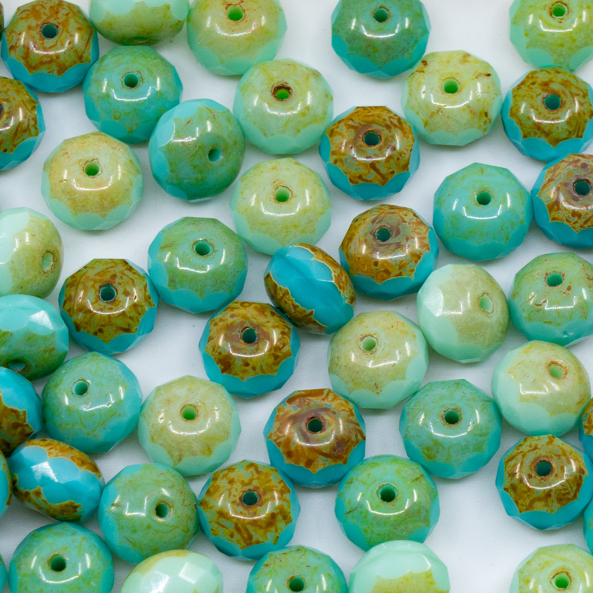 OUTLET 250g/50g Faceted Rondelle Fire Polished Beads, 7 x 9 mm, Turquoise Mixed Colors (turquoise-mix), Glass, Czech Republic
