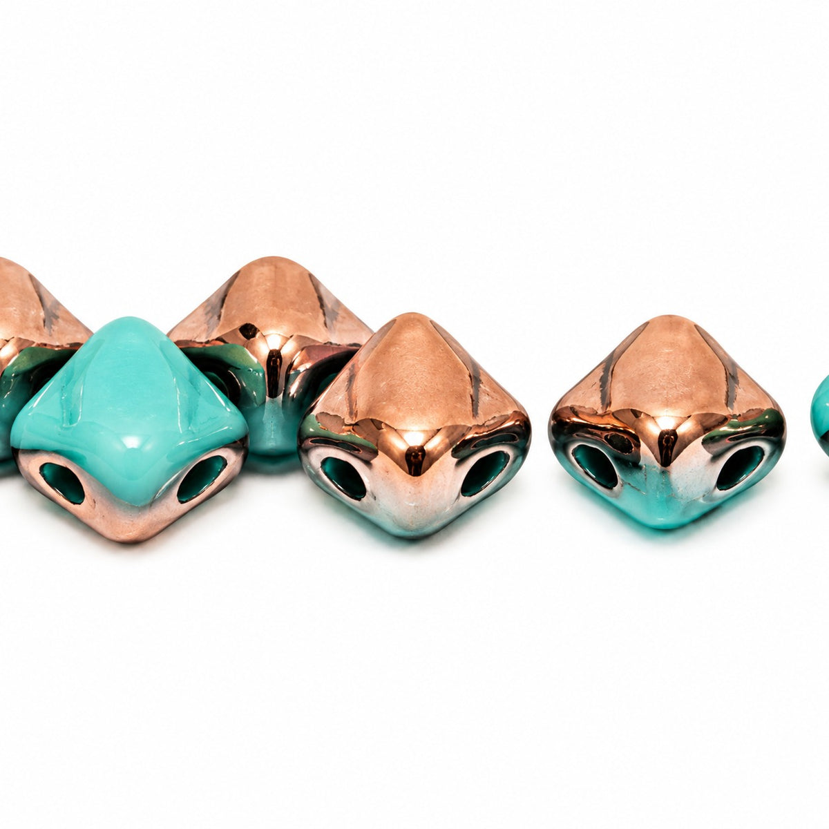 Silky 2-Hole Square Beads, Turquoise Rose Gold Capri (63130-27101), Glass, Czech Republic