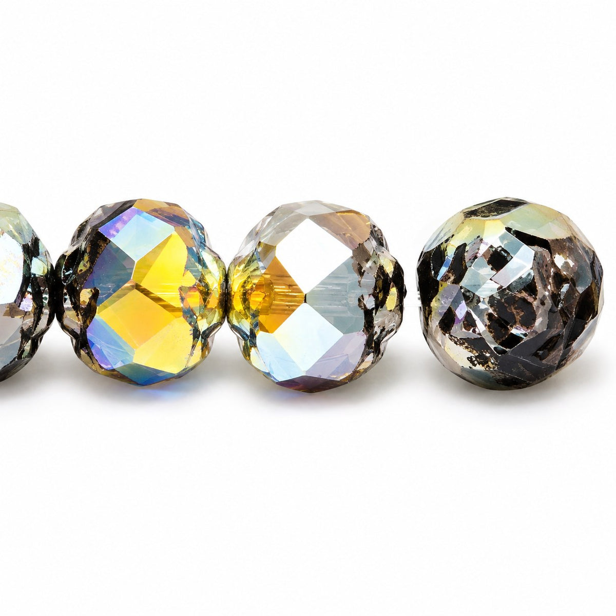 Faceted Fire Polished Beads Special Cut, Black Volcano (23980-28001), Glass, Czech Republic
