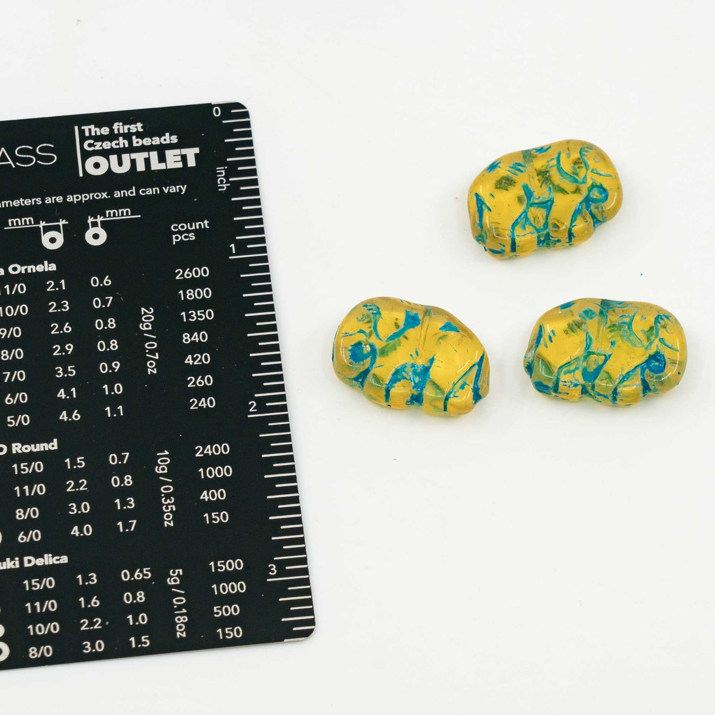 アウトレット 10グラム プレスビーズ エレファント、16 x 23 mm、透明オレンジドリステックスブルーライン(10040-D0Z11)、ガラス、チェコ共和国