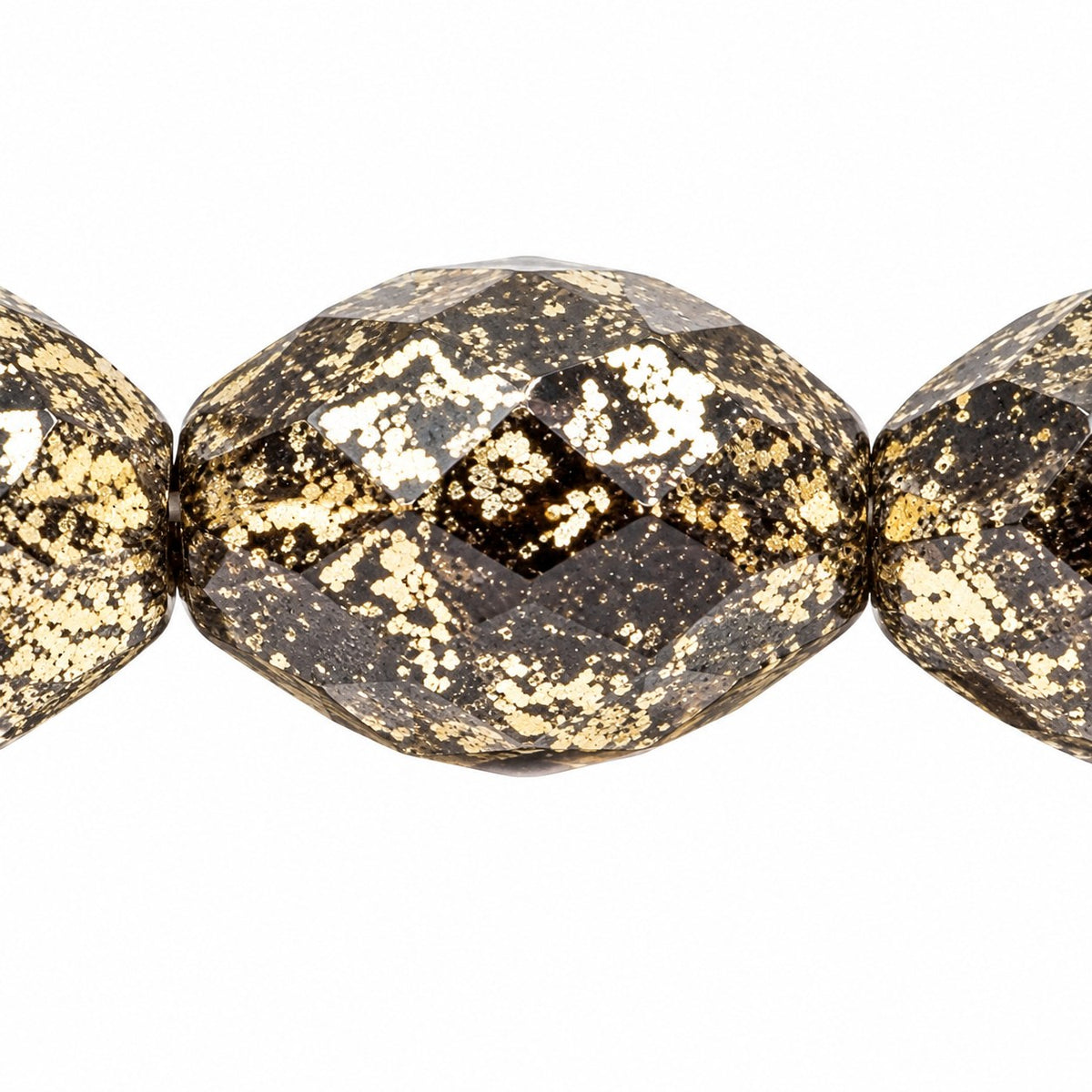 Oval Faceted Beads, Black 84510 Gold Lined (23980-84510-54202), Glass, Czech Republic
