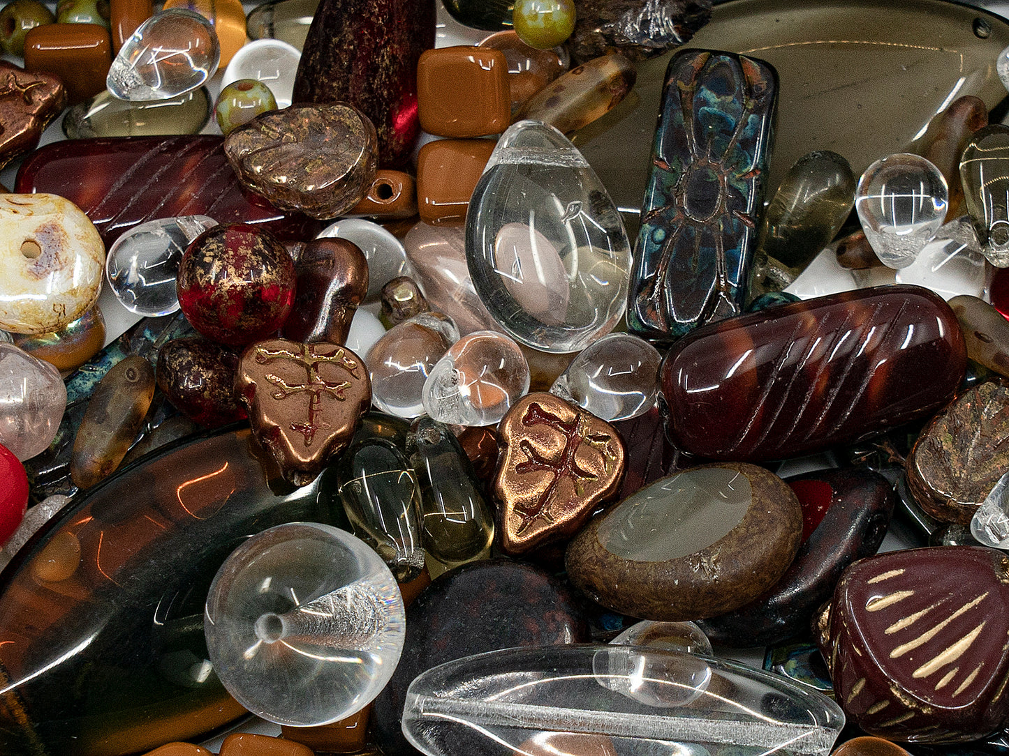 OUTLET Mix Of Unique Czech Bohemia Glass Pressed Beads, mm, Glass, Czech Republic