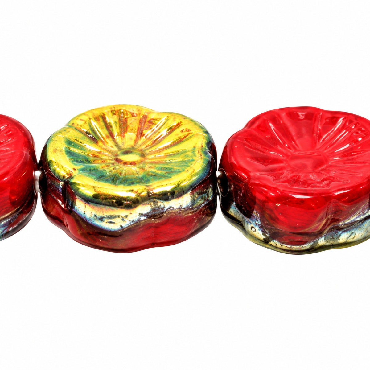 Hawaii Pressed Beads, Opaque Red Crystal Vitrail Medium Coating (93200-28101), Glass, Czech Republic