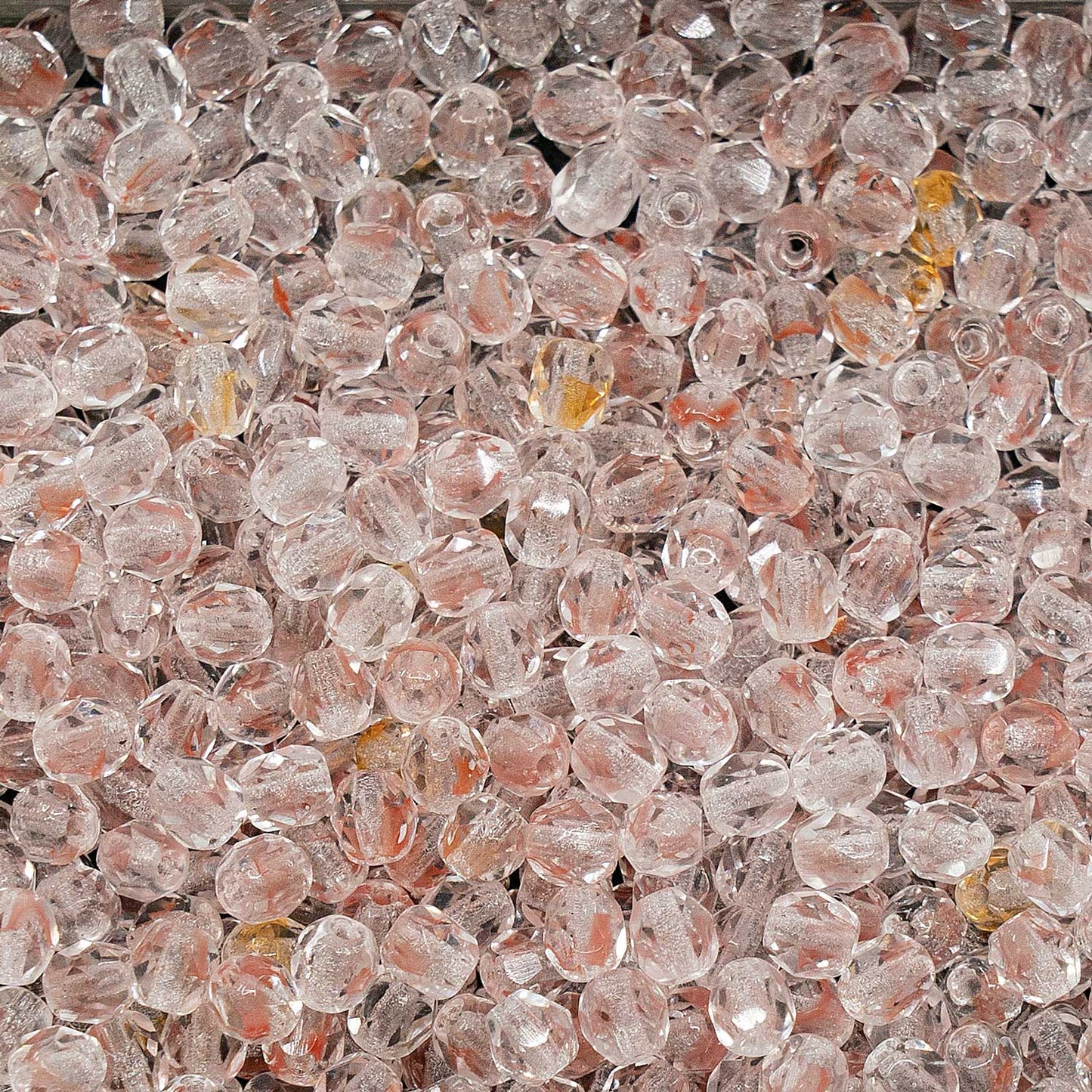 アウトレット ファセットラウンドファイアポリッシュビーズ、4 x 4 mm、クリスタルライトピンク(クリスタルライトピンク)、ガラス、チェコ共和国