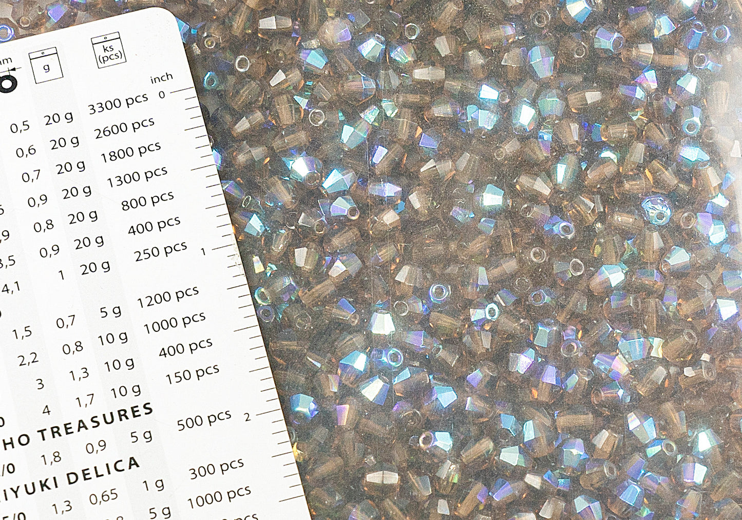 OUTLET 250g Bicone Faceted Fire Polished Beads bicone, 5 x 5 mm, Transparent Brown Ab (10220-28701), Glass, Czech Republic