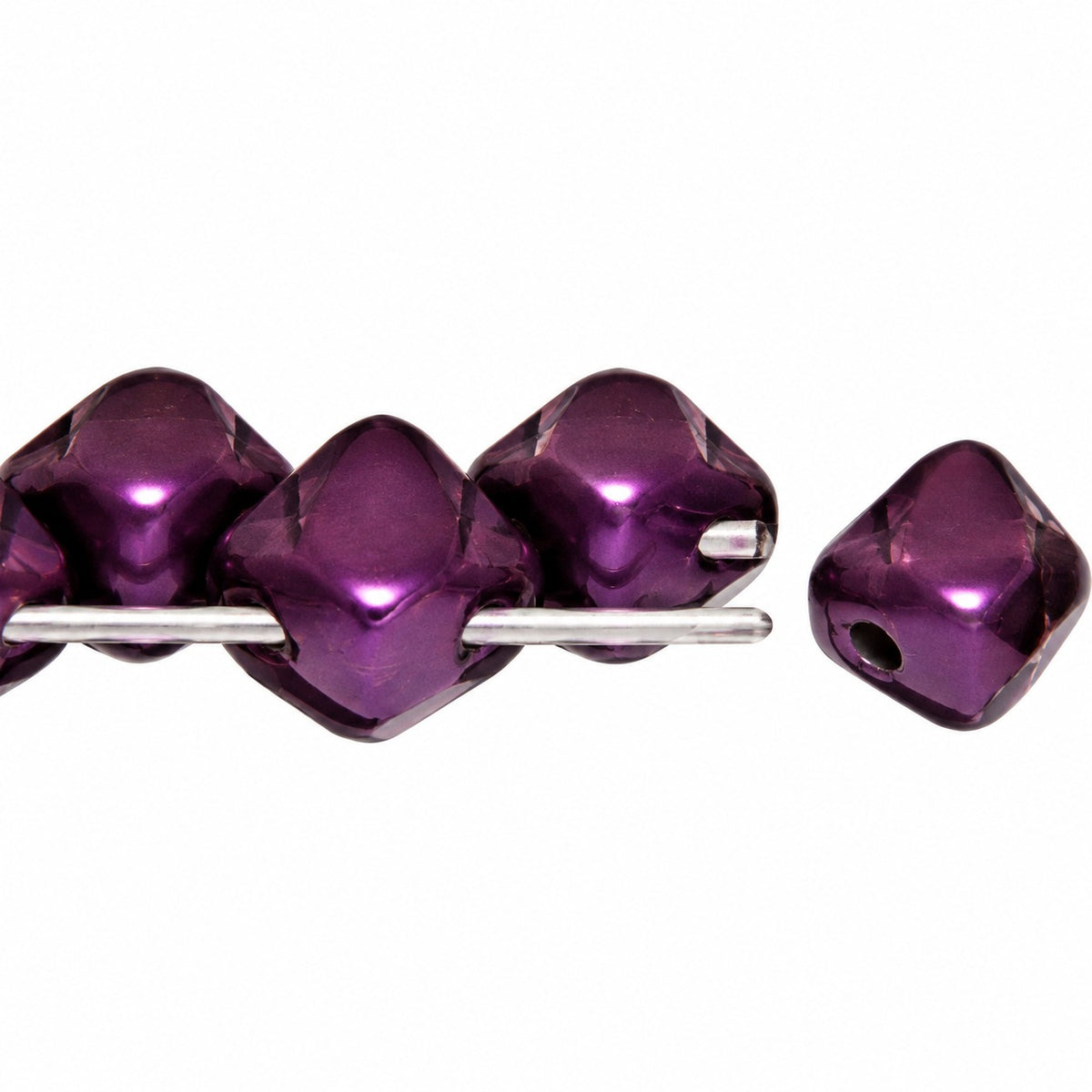 Silky 2-Hole Square Beads, White Laser Etched Decor On Bordeaux (02010-25032), Glass, Czech Republic