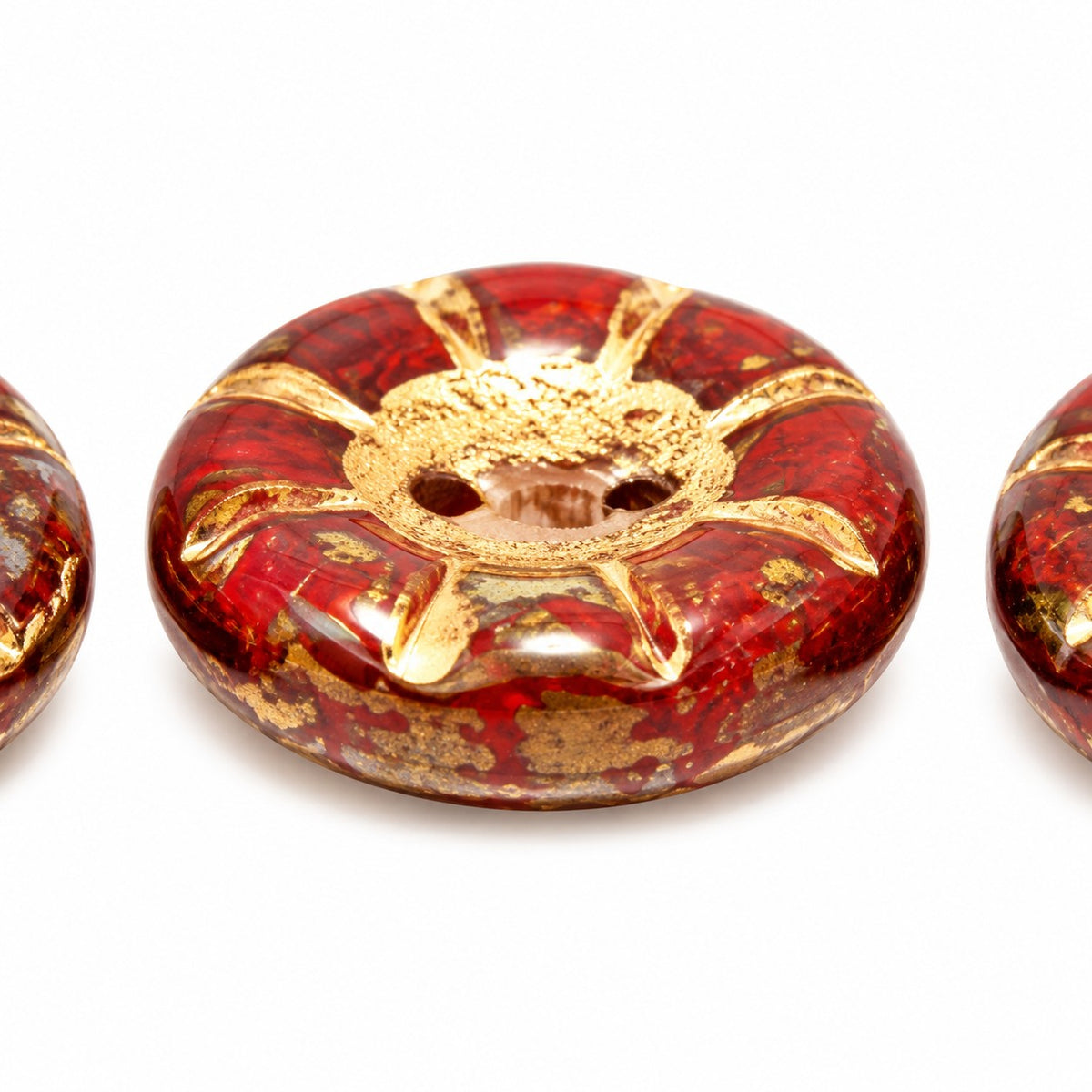 Button Pressed 2-Hole Beads, Opaque Red 96802 (93200-96802), Glass, Czech Republic