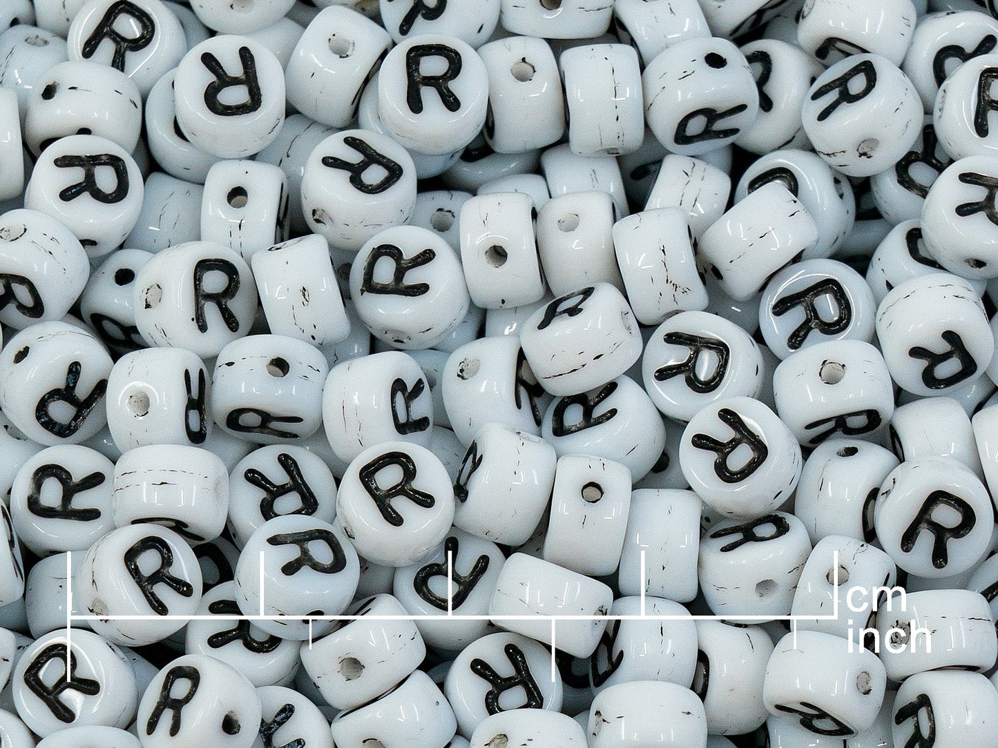OUTLET 250g Pressed Czech Glass Letter Number Beads, 6 x 6 mm, (r), White Black Lined, Glass, Czech Republic
