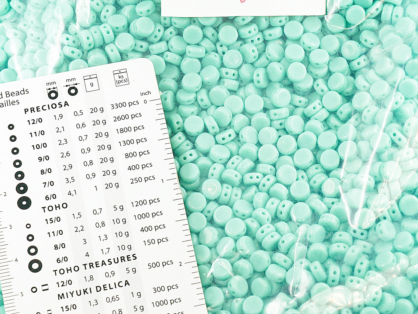 アウトレット 250g ラウンドフラットプレスコイン2穴ビーズ 2d、6 x 6 mm、ターコイズ (63130)、ガラス、チェコ共和国