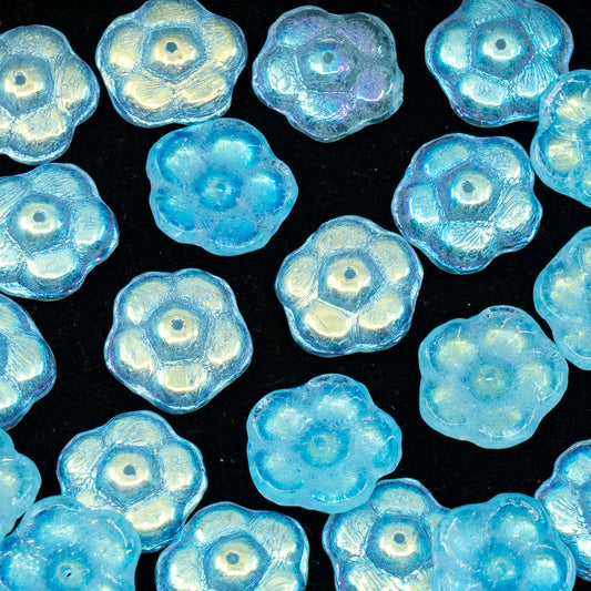 清仓 10克扁平花朵珠,12 x 12毫米,透明水蓝色AB(60000-28701),玻璃,捷克共和国