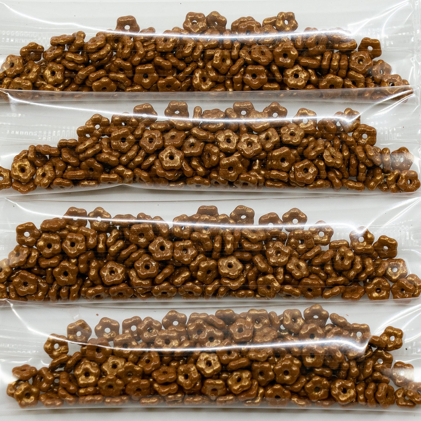 OUTLET 10 grams Forget Me Not Beads, 5 x 5 mm, Opaque Brown Dristex Gold Splash (13610-D0101), Glass, Czech Republic