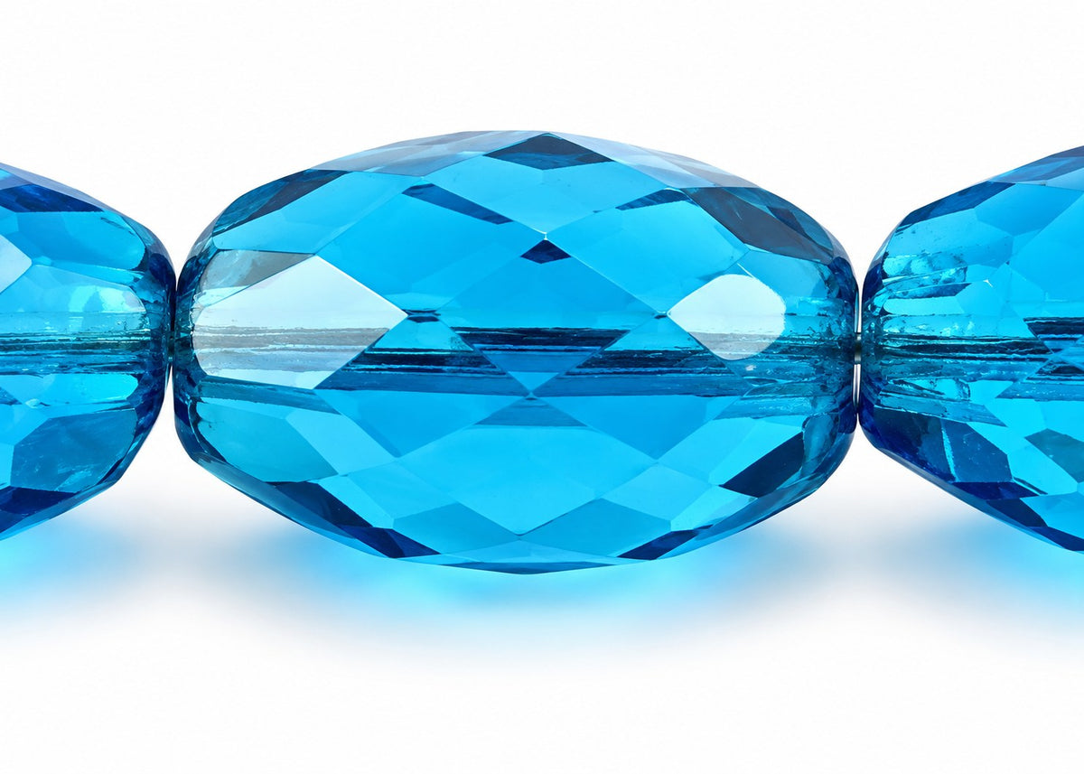 Oval Faceted Beads, Transparent Aqua (60050), Glass, Czech Republic