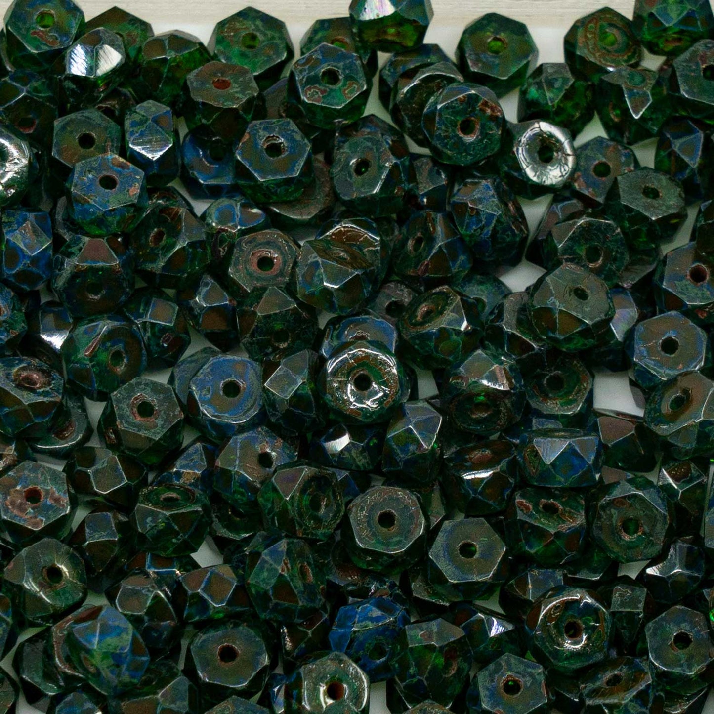 アウトレット 250g ファセットロンデル ファイアポリッシュビーズ 3 x 6 mm 透明グリーンエメラルドステインストロング (00030-81800) ガラス チェコ共和国