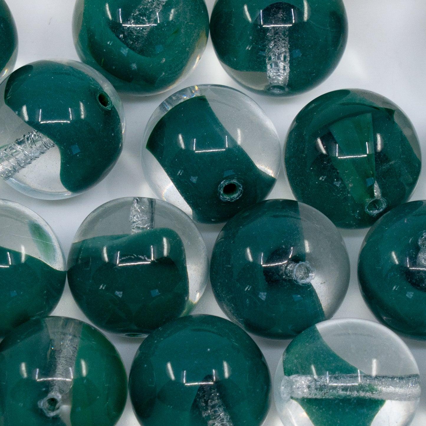OUTLET 250g/50g Round Druck Beads, 16 x 16 mm, Crystal Green (56128), Glass, Czech Republic