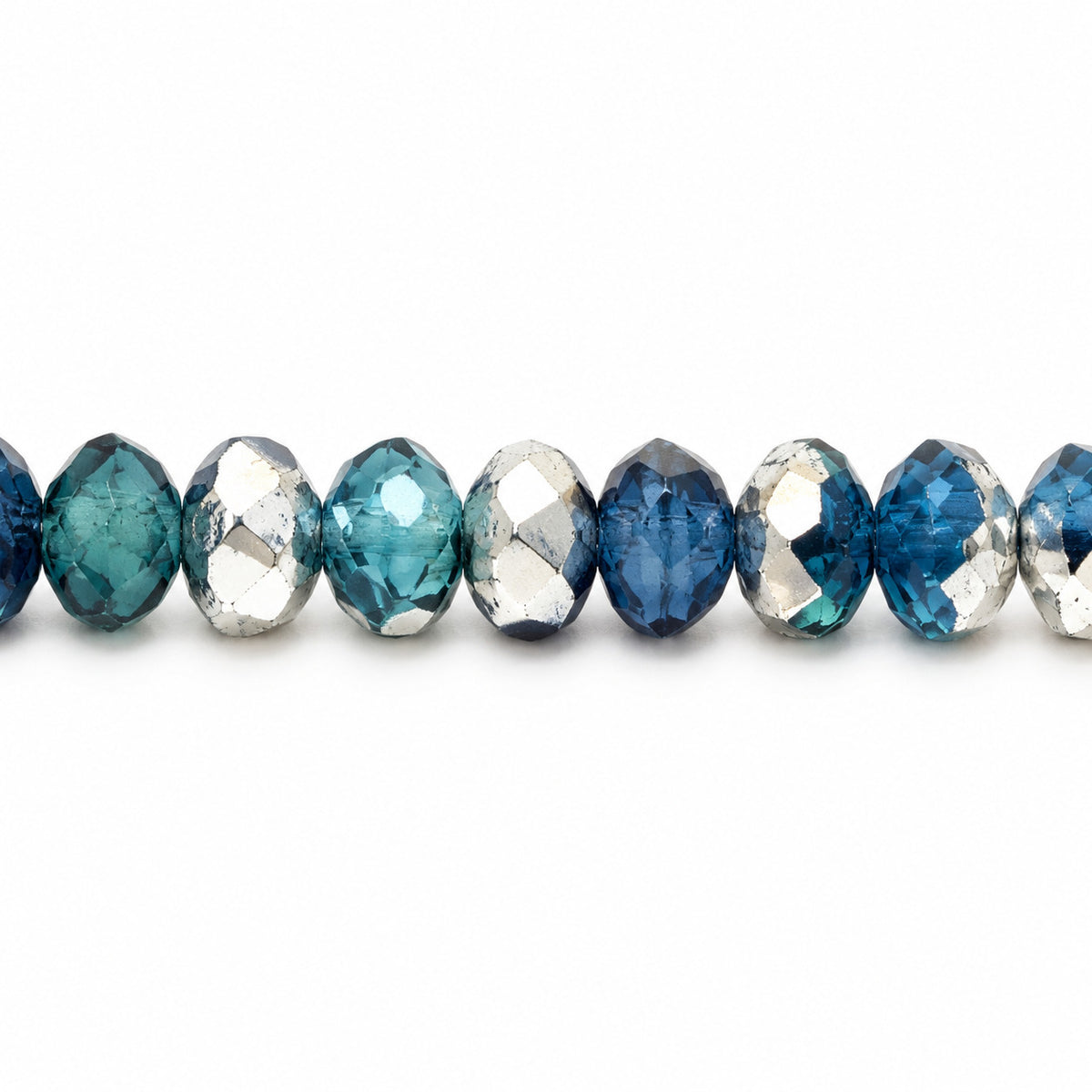 Special Cut Faceted Fire Polished Beads, X1245 Crystal Silver Half Coating (x1245-27001), Glass, Czech Republic