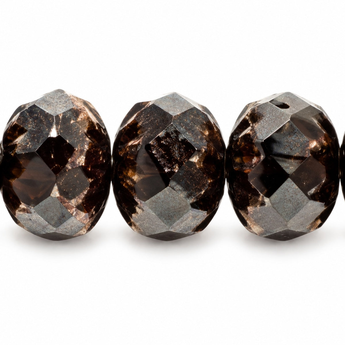 Special Cut Faceted Fire Polished Beads, Black Terracotta Violet (23980-15496), Glass, Czech Republic