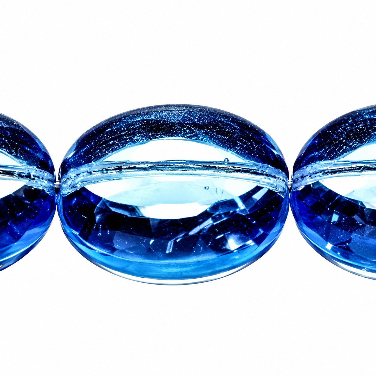 Oval Pressed Beads, Transparent Blue (30010), Glass, Czech Republic
