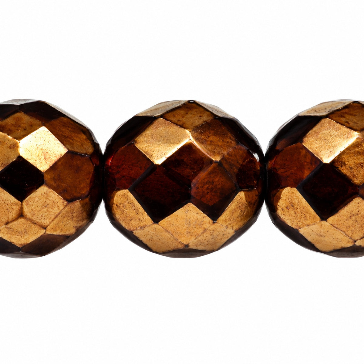 Faceted Round Fire Polished Beads, Black Brass (23980-90215), Glass, Czech Republic