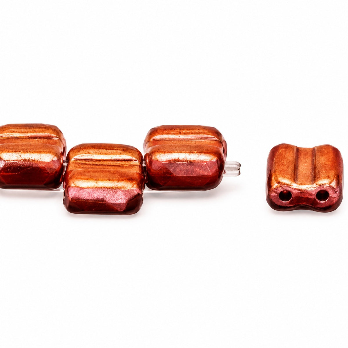 Silky 2-Hole Square Beads, Ruby Red Matte Rose Gold Capri (90080-84110-27101), Glass, Czech Republic