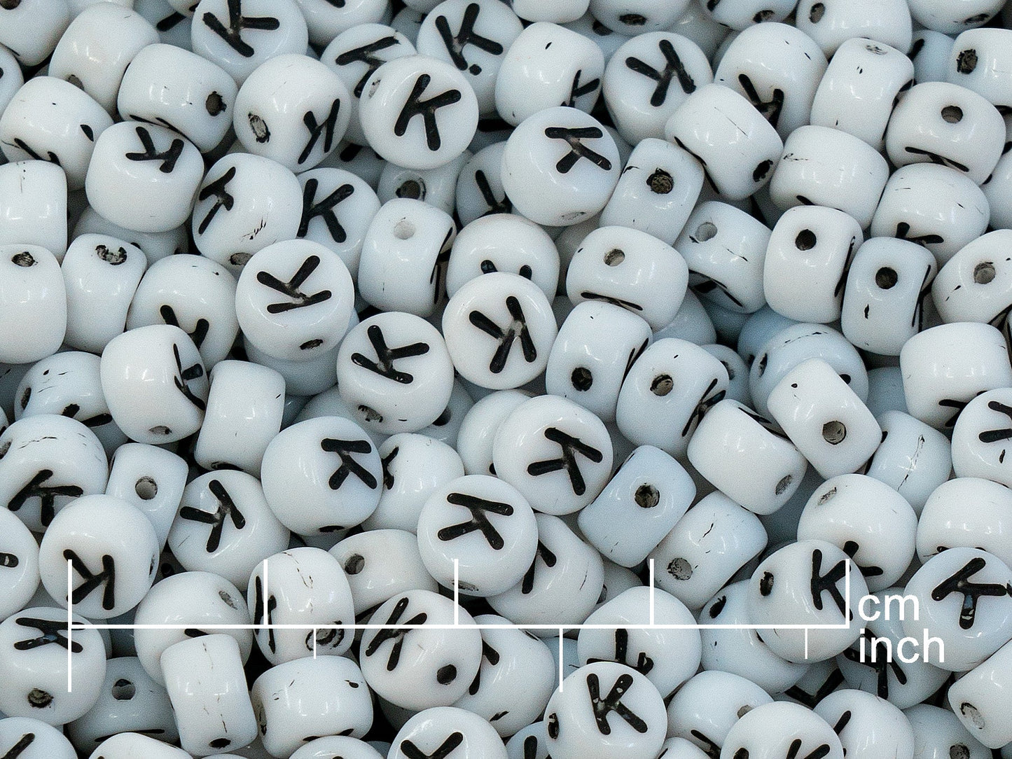 OUTLET 250g Pressed Czech Glass Letter Number Beads, 6 x 6 mm, (k), White Black Lined, Glass, Czech Republic